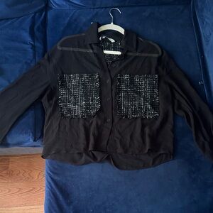 Zara Black Sheer Shirt with Tweed Detail